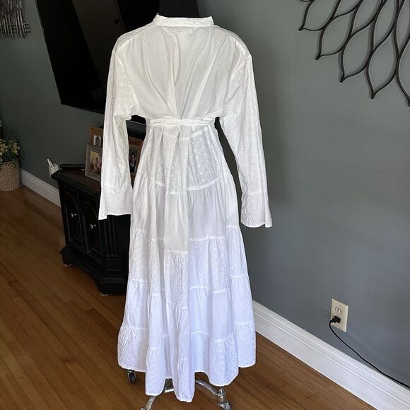 White Elegance Temple Dress Wedding Modest Church Maxi Bottom back Medium PLG - Picture 1 of 16
